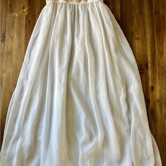 Sweet Boutons White Gold Sleeveless Summer Cotton Maxi Dress Handmade Teen 10 - Picture 5 of 6